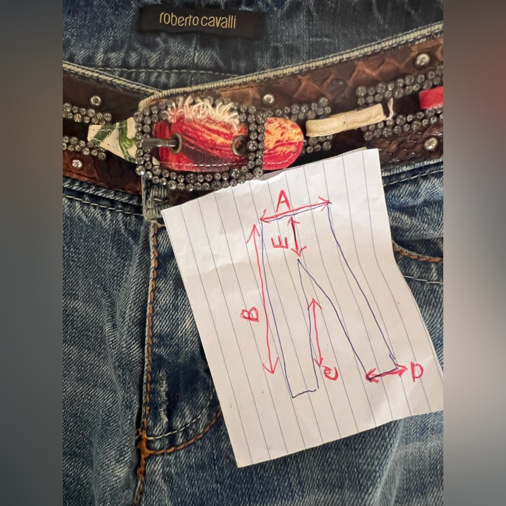Vintage Roberto Cavalli Blue Women's Jeans Piton Skin Crystal Italy Size 40 - Picture 12 of 16